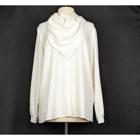 Linea Louis Dell'Olio Blouse Cream Scarf Top Shirt Misses Size 14 - Picture 1 of 9